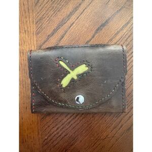 Handmade Leather Peace Sign Tri-Fold Wallet Paint Splatter Interior Brown Boho